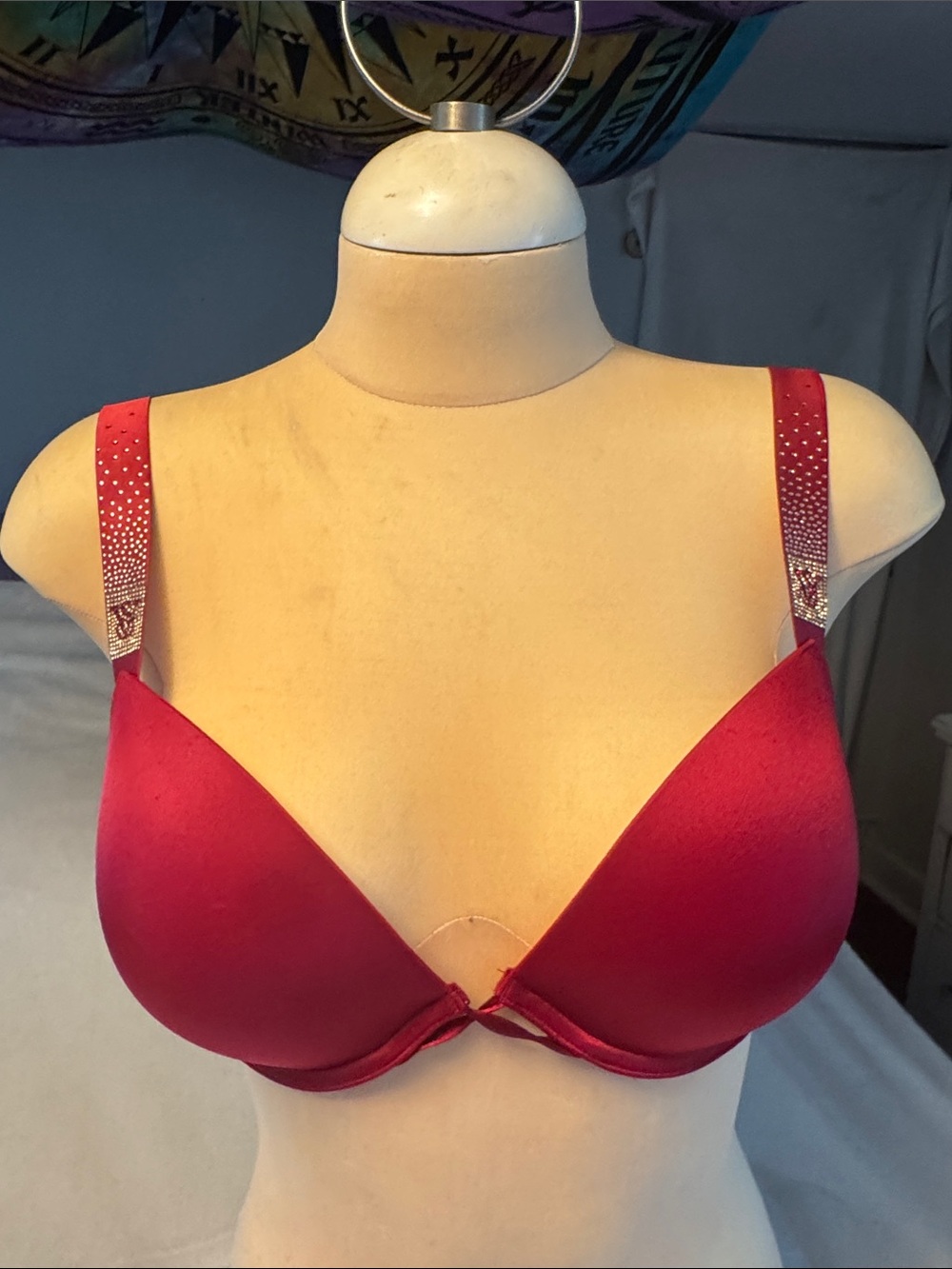 Victoria's Secret Deep red Fuchsia Embellished Strap Push-Up Bra